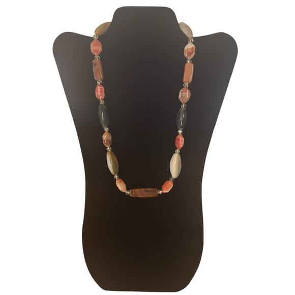 Vintage Czech Necklace Mixed Agates Semi Presious Gemstones 20" Box Clasp Begger - Picture 2 of 16